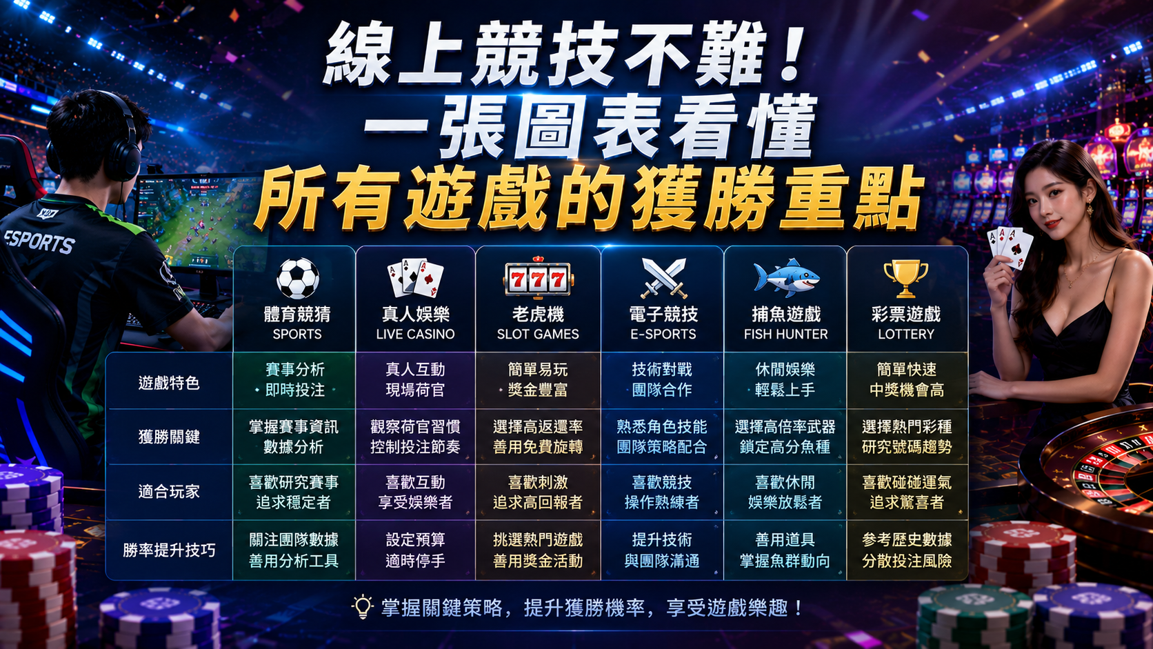 線上競技不難！一張圖表看懂所有遊戲的獲勝重點。
